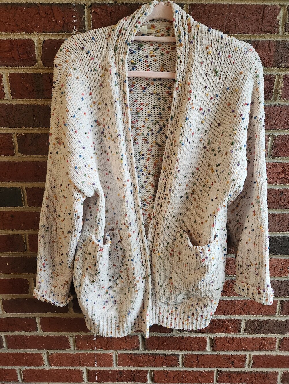 eesome Cream Speckled Open Cardigan with Patch Pockets S/M